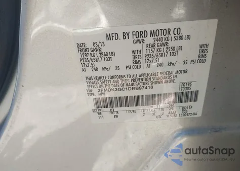 2013 Ford Edge Se z USA, uszkodzony, nr VIN 2FMDK3GC1DBB97418